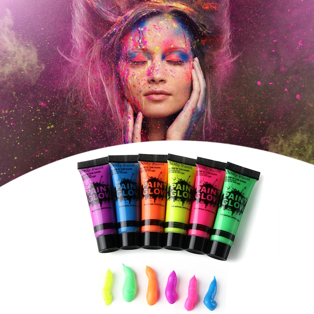 6pcs/Set UV Body Paint Colorful Neon Fluorescent Party Festival Cosplay Makeup Paint Kids Halloween 6 Colors Face Body Painting