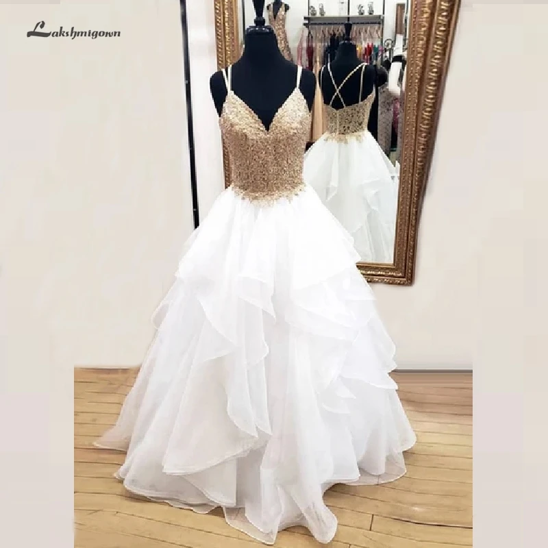 Lakshmigown оборки белые и золотые платья на выпускной Vestidos de gala Сексуальное вечернее, выпускное вечерние платья пол формальное платье