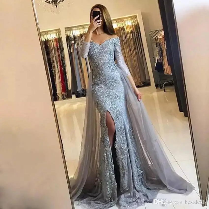 2017-grey-prom-dresses-off-the-shoulder-long - 副本