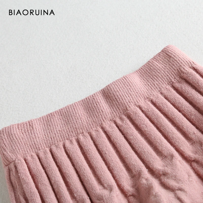 BIAORUINA, Женская милая однотонная трикотажная юбка, женская элегантная мини-юбка с высокой талией, Корейская Стильная Милая юбка для девочек, один размер