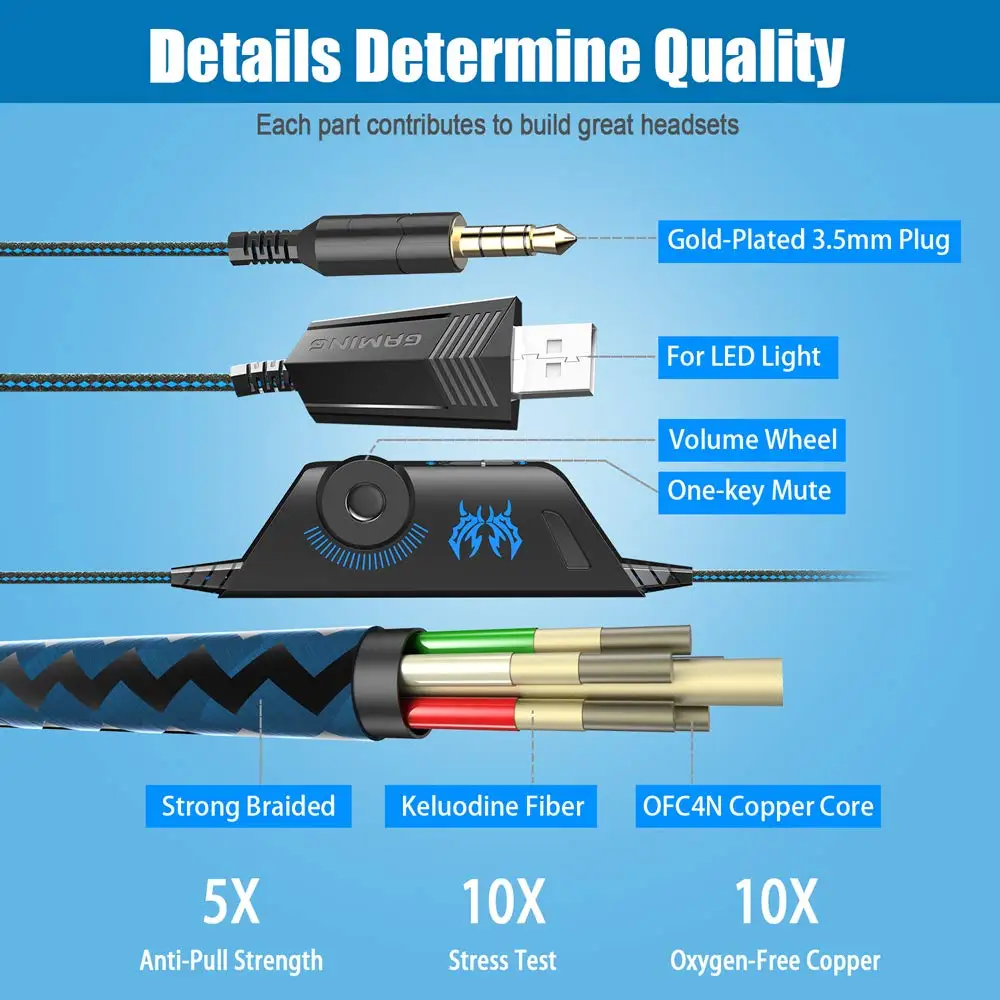Head Mounted Computer Gaming Headset Stereo Noise Cancelling Over Ear Headphones with Mic LED Light For PS4 PC