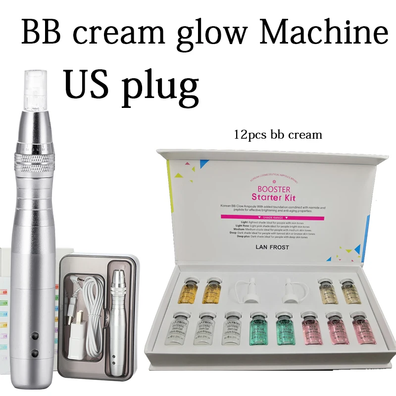 US plug kit2 7 светодиодный светильник bb кремовая ручка bb stayve ампульная Серебряная микроигла Дерма ручка роликовая система для отбеливания кожи bb крем BB сыворотка ручка - Цвет: US plug kit2
