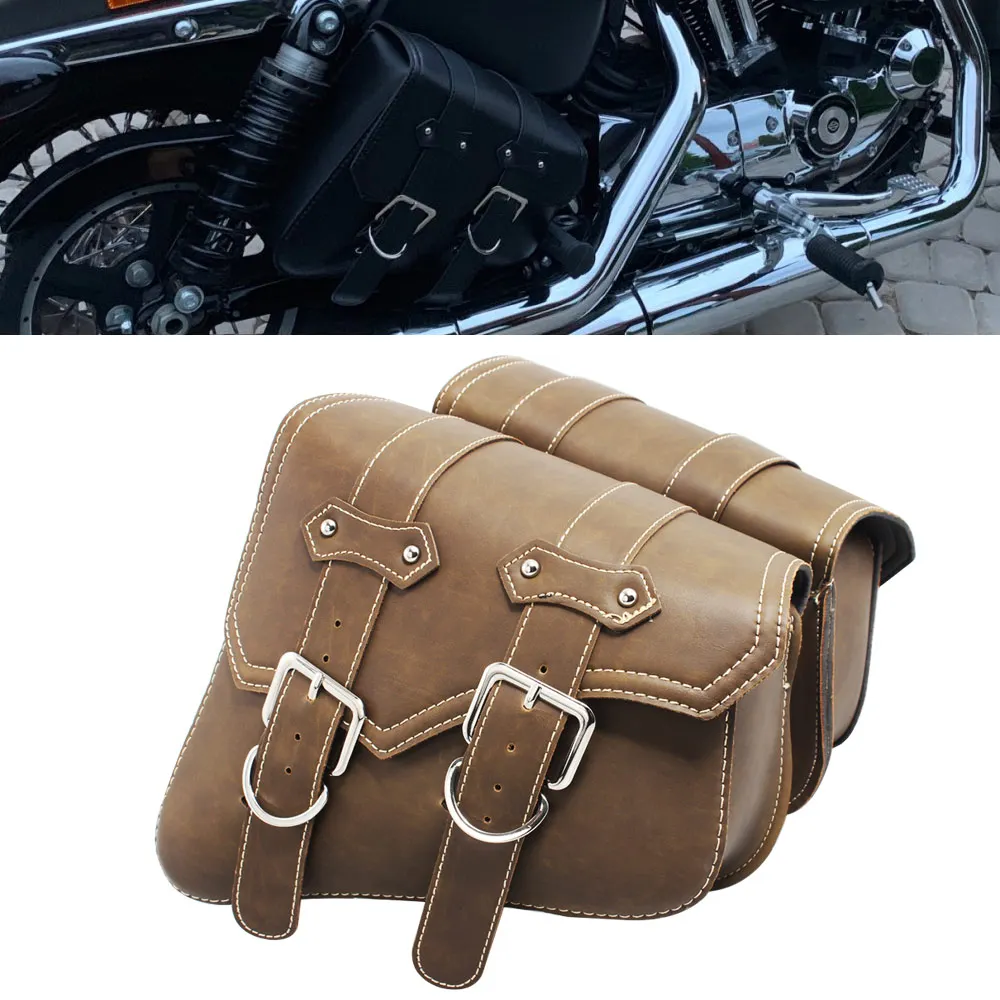 

Motorcycle Vintage PU Leather Saddlebags Universal Tools Bag Pouch For Harley XL Cruiser Cafe Racer Electric Bikes