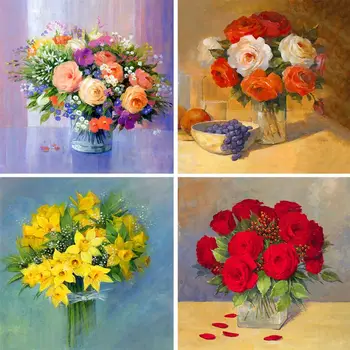 

2020 New 4 Pack Rose Flowers 5D DIY Diamond Painting Kit Full Drill Rhinestone Embroidery