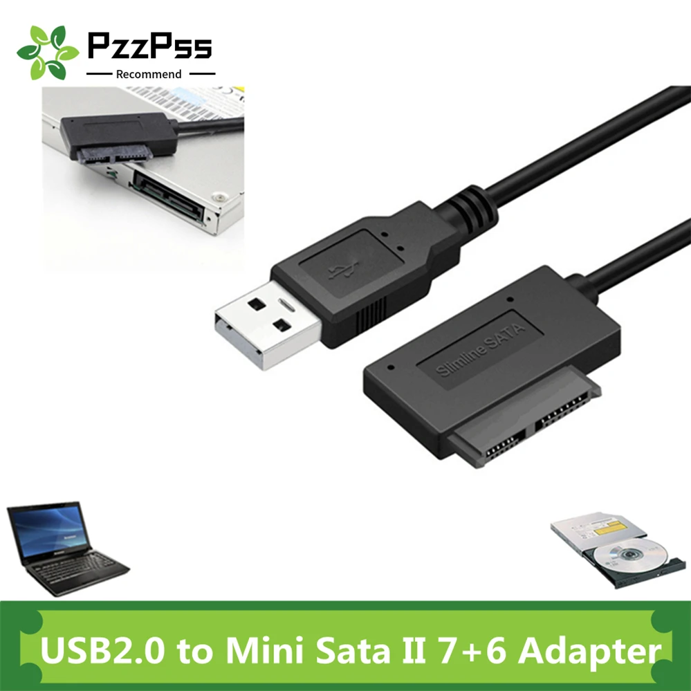 

PzzPss USB 2.0 to Mini Sata II 7+6 13Pin Adapter Converter Cable For Laptop CD/DVD ROM Slimline Drive Converter HDD Caddy