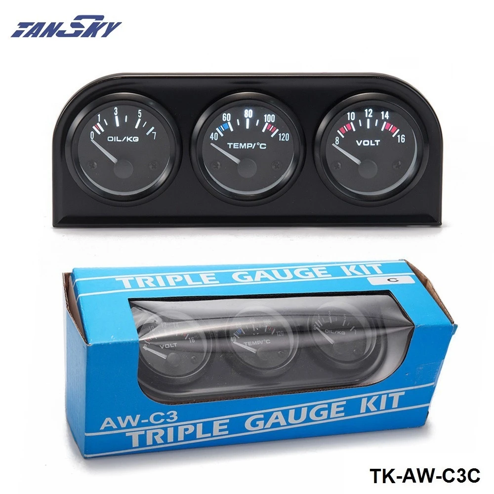 52mm Triple Gauge Kit Car 3in1 Vot Gauge Water Temp Meter Oil Pressure
