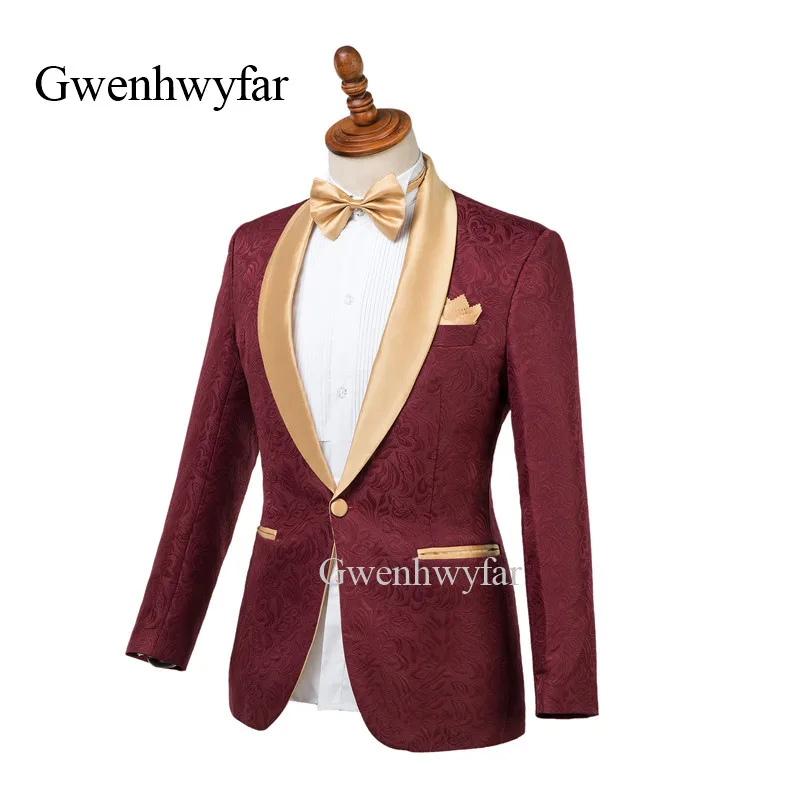 Gwenhwyfar Mens Wedding Suits Italian Design Made Champagne Smoking Tuxedo Jacket 2 Piece Groom Terno Suits FOR MEN mens suit