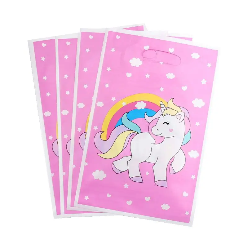 Unicorn 10 шт./лот с темой С Днем Рождения вечерние Подарочный пакет вечерние украшения Пластик конфетная сумка там мешок с подарками для малышей праздничные вечерние поставки - Цвет: Unicorn