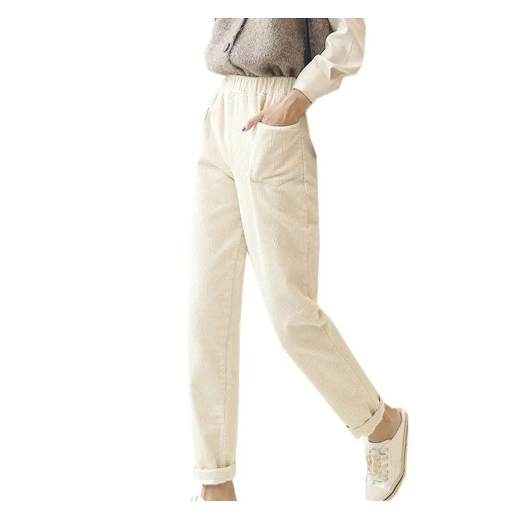 Однотонные брюки-карандаш, длинные брюки, модные женские повседневные свободные однотонные брюки, брюки-карандаш, длинные брюки, vetement femm - Цвет: Бежевый