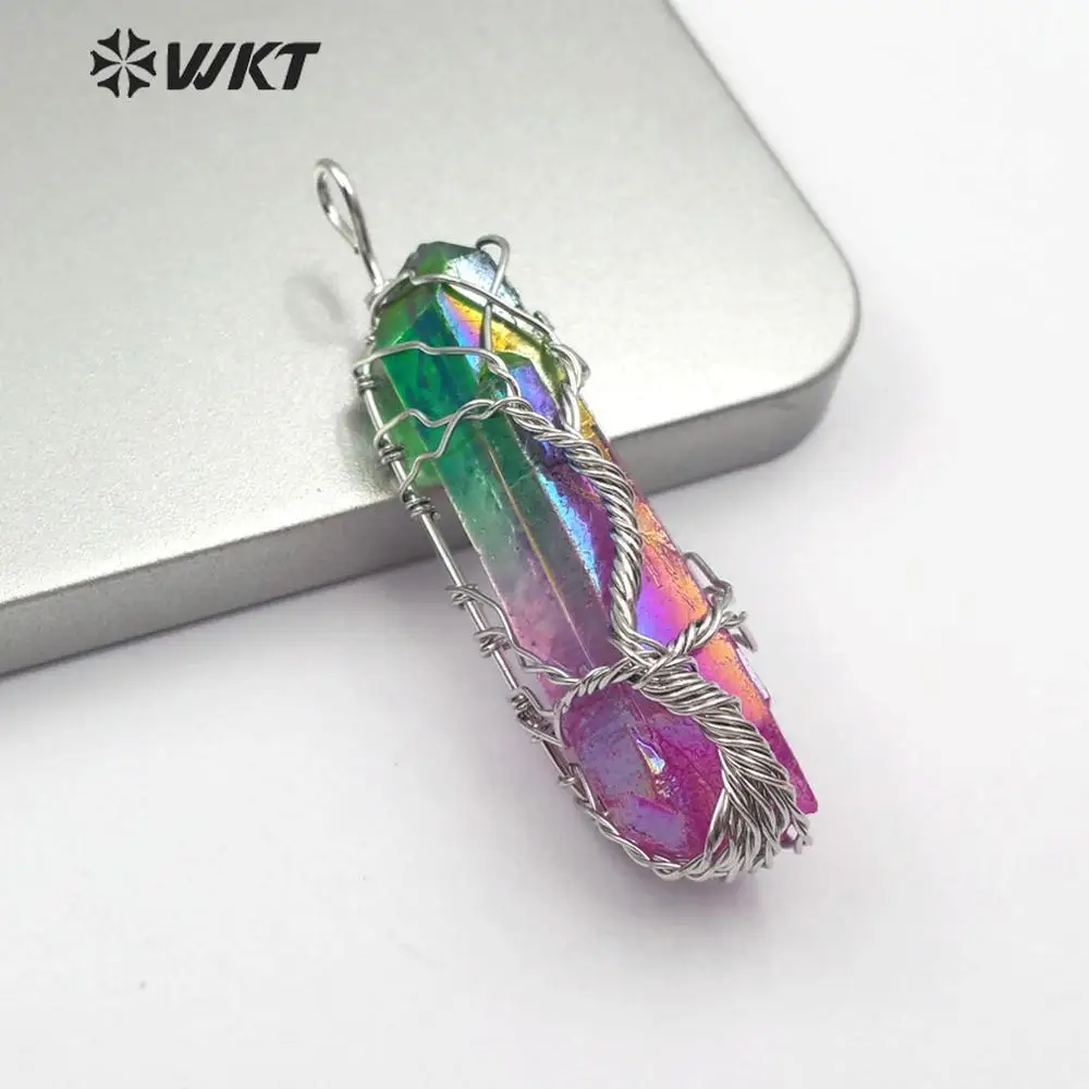 

WT-P1469 natural aura quartz spirit point stone Pendant tree wire wrap green pink transparent stone Pendant woman Jewelry new