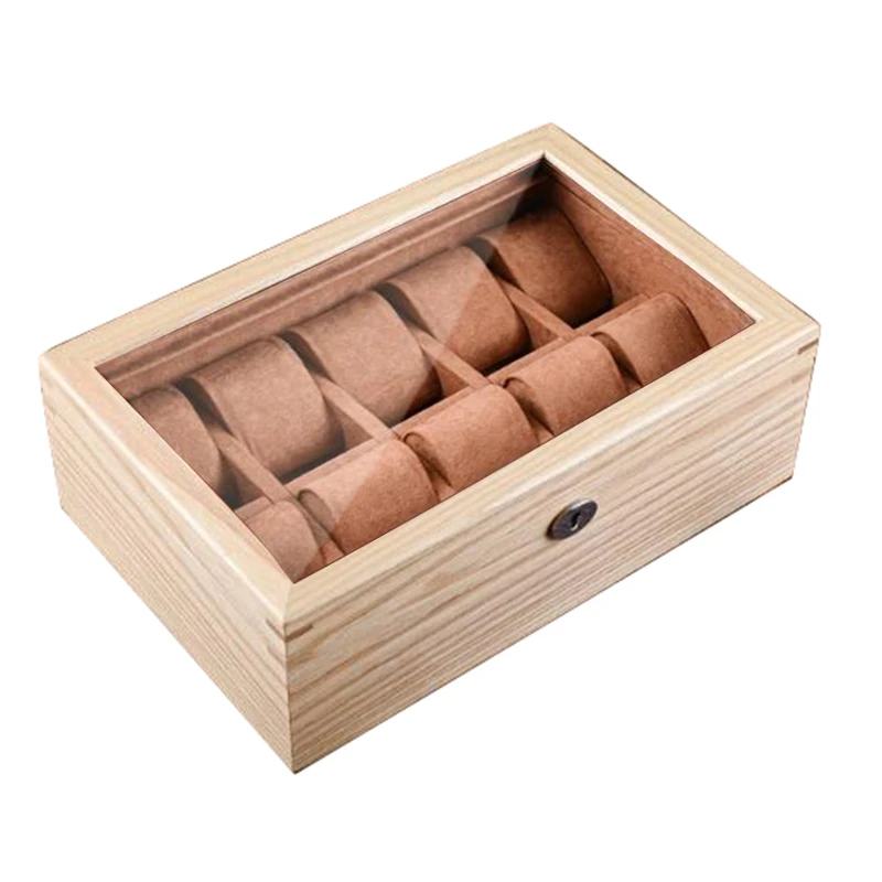 

Luxury 10-Solt Old Elm Pure Solid Wood Skylight with Glass Watch Box Mechanical Watch Display Jewelry Storage Box