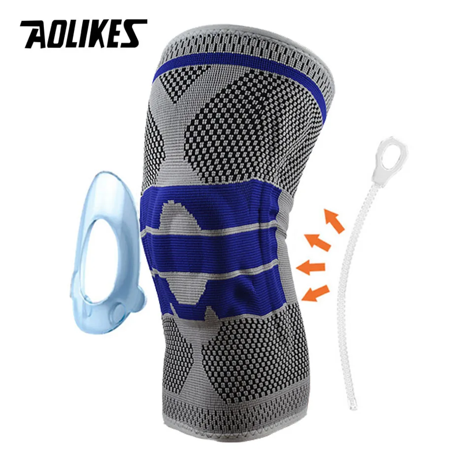 AOLIKES 1 шт. 3D ткачество силиконовые наколенники Поддержка бандаж Волейбол Баскетбол Meniscus защита колена Спортивная безопасность - Цвет: Grey