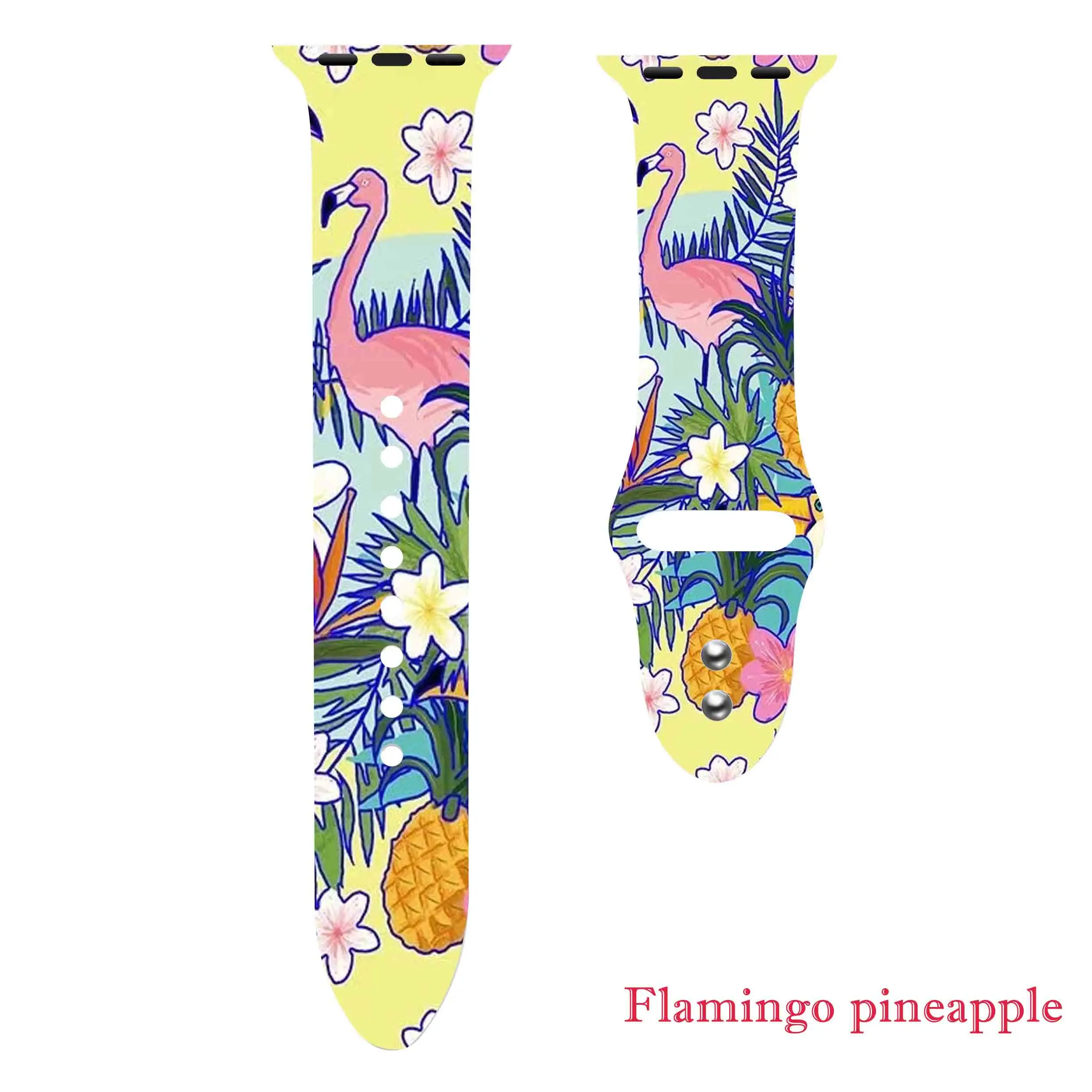 40mm 44mm Silicone Christmas Band For Apple watch 5 4 3 2 1 Bands Floral Printed Strap for iWatch Series 5 4 3 2 38mm 42mm Gifts - Цвет ремешка: Flamingo pineapple