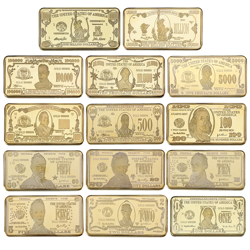 

WR American USD 5000 24k Gold Plated Fake Money Gold Bar Home Decorative Gold Bars Metal Crafts Luxury Souvenir Gifts
