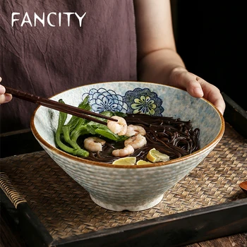 

FANCITY Creative ceramic big soup bowl, ramen bowl, hat bowl, household salad bowl, cold noodle bowl, rice bowl