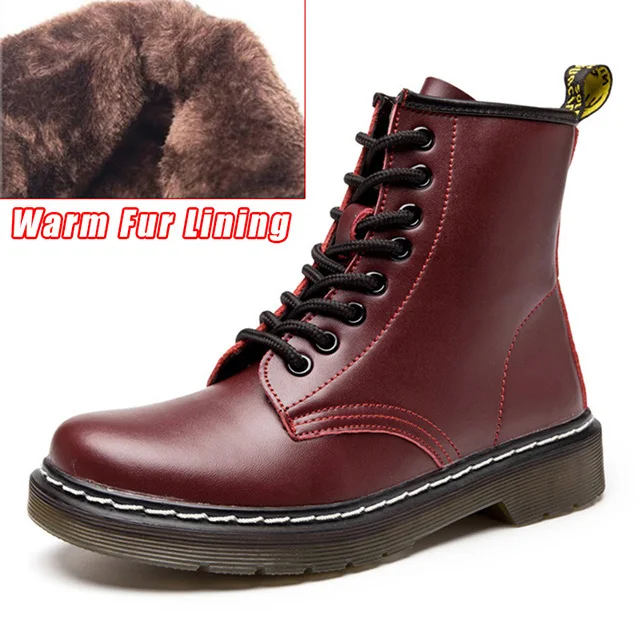 QUANZIXUAN/женские ботинки из натуральной кожи; ботильоны; женская обувь; сезон осень-зима; Женские ботинки в байкерском стиле; женские ботильоны - Цвет: Wine Red Fur