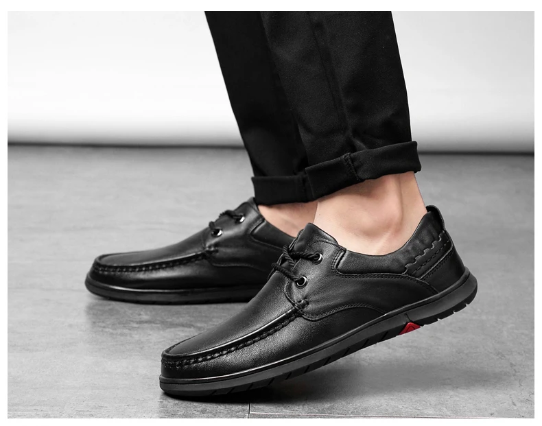 new fashion men's shoes casual genuine leather male slip on loafers black brown lace up shoe man flat driving shoes for men