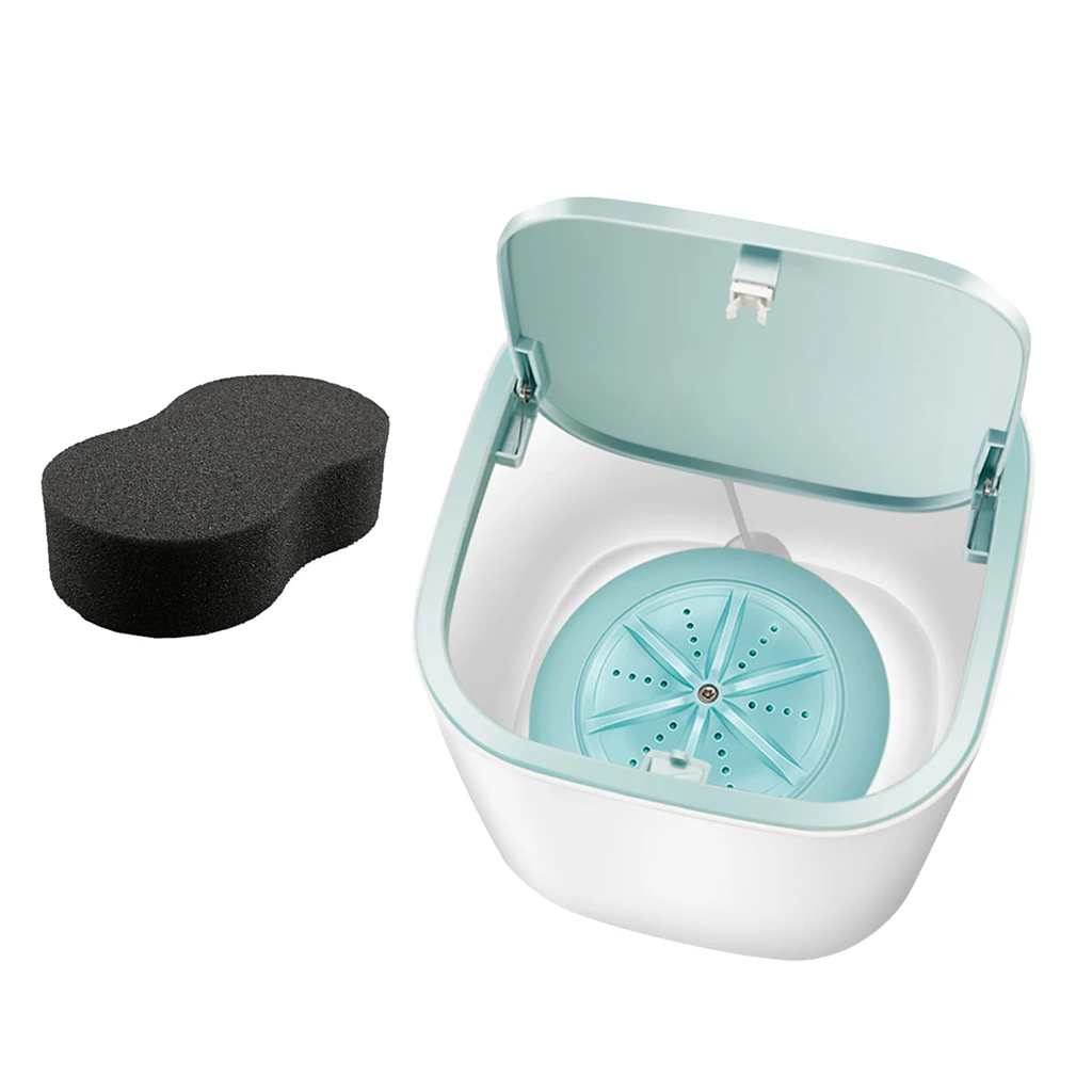 Portable Washing Machine + Sponge for Makeup Brush Pants Travel Camping Blue