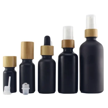 

CBD oil Recycled 10ml 15ml 20ml 50ml 30ml 100ml Bamboo Cap Essential Oil Bottle Matte Black Frosted Glass Bamboo Dropper Bottle