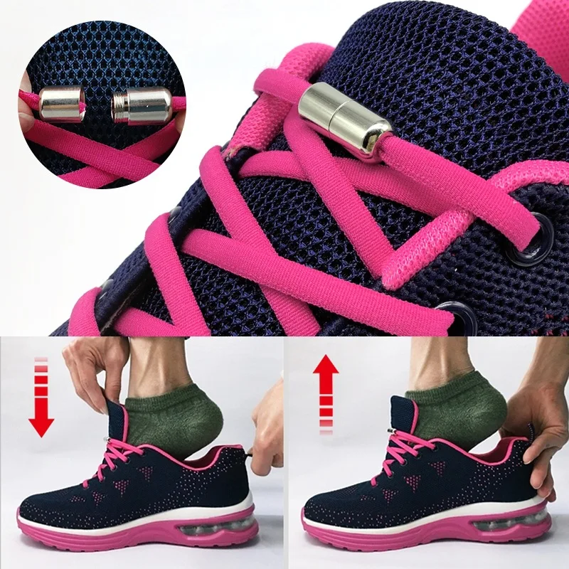 Elastic No Tie Shoelaces Semicircle Shoe Laces For Kids and Adult Sneakers Shoelace Quick Lazy Metal Lock Strings Rope Round
