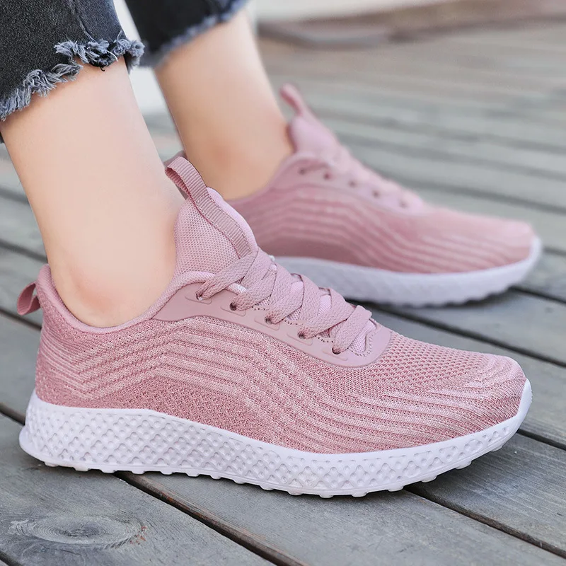 

2019 Autumn Breathable Versatile Fly Woven Elasticity WOMEN'S Shoes Korean-style Casual Mesh Sports Shoes White Women's Fashion