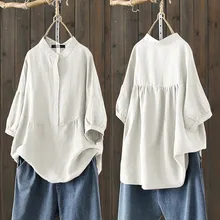 

2021 ZANZEA Women Cotton Blouse Summer Shirts Elegant Casual Half Sleeve Tops Female Button Blusas Chemise Solid Tunic