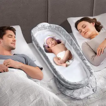 

75*41*14CM Baby Bed Cot Foldable Infant Sleeper with Music Portable Sleeping Basket for Travel Cartoon Baby Nest