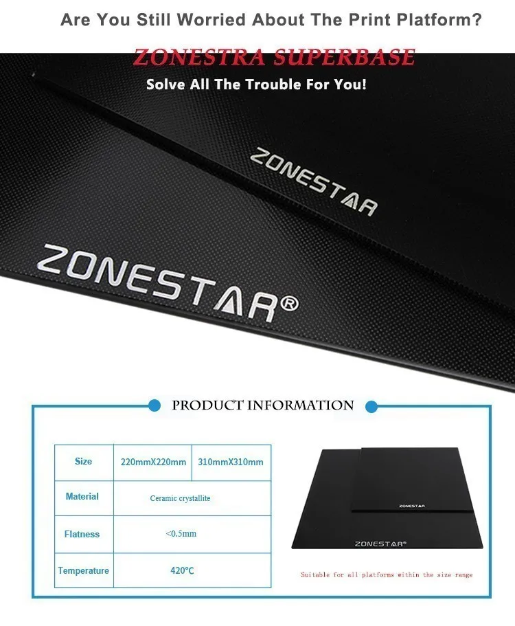 ZONESTAR SuperBase с покрытием из закаленного стекла, легко снимается, 3D-принтер, платформа с подогревом, сборка поверхности, совместимая с MK2 MK3