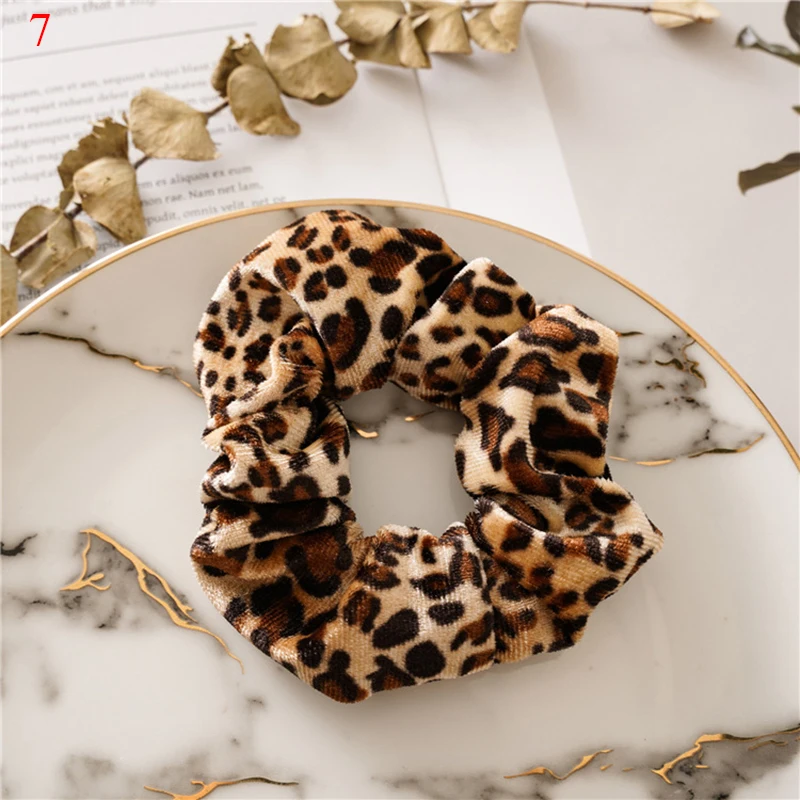 NEW Leopard Dot Printed Scrunchies Ponytail Hair Rubber Bands Velvet Hair Ties Rope Women Winter Hair Accessories Headwear - Цвет: 7