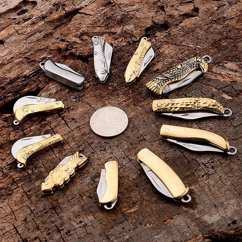 Mini Pocket Folding Knife Outdoor EDC Foldable Fruit Knives Creative Key  Ring Multifunction Brass Keychain Pendant Knife - AliExpress