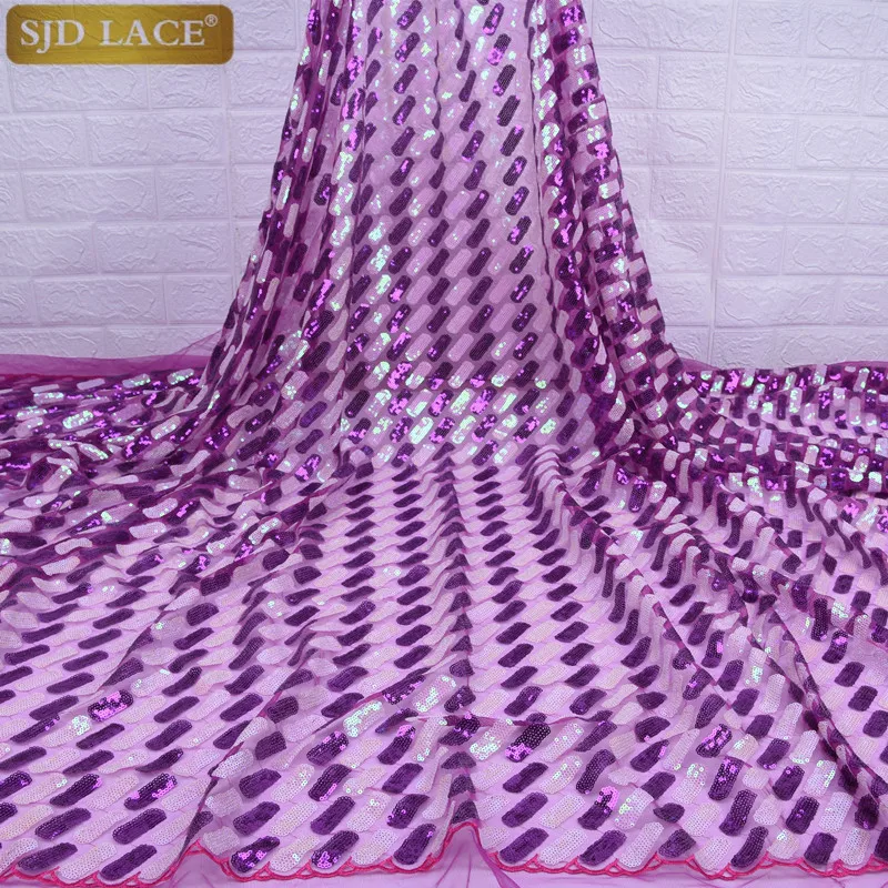

Purple Lace African Lace Fabrics With Sequins French Tulle Mesh Lace Sequins Lace Fabric for Bridal Materials A1739