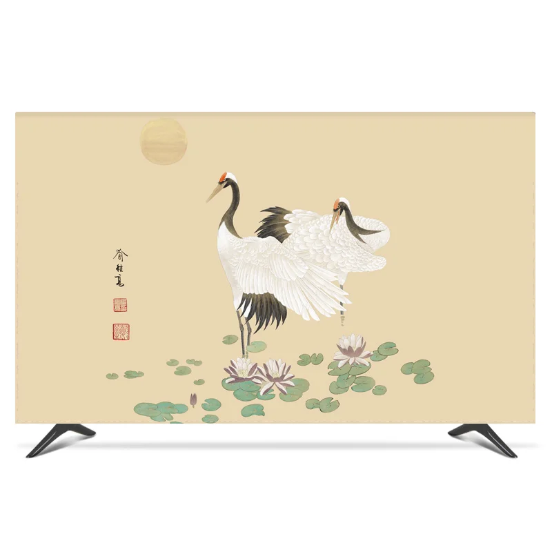 19 " - 80" 22 Pollici 75 Pollici Schermo Lcd Tv Pc Copertura Cofano Decorativo Tenda Paesaggio Gru Luna Piuma Impermeabile Grigio Verde Blu