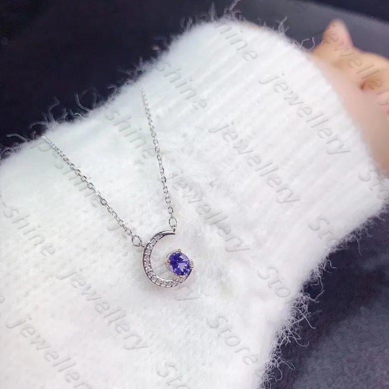 

New natural tanzanite powder sapphire pendant necklace 925 silver ladies two-color electroplating pendant necklace fashionable