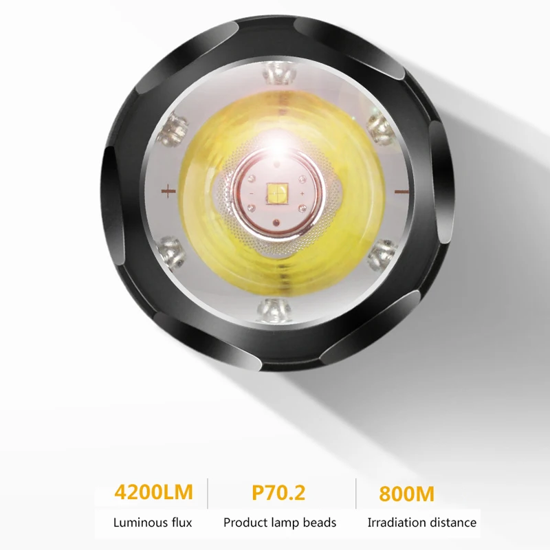 Тактический фонарь Cree xhp70.2, перезаряжаемый, длинный, 4200 люменов, 8000 мАч, большая емкость, литиевая батарея, мощный светодиодный фонарь