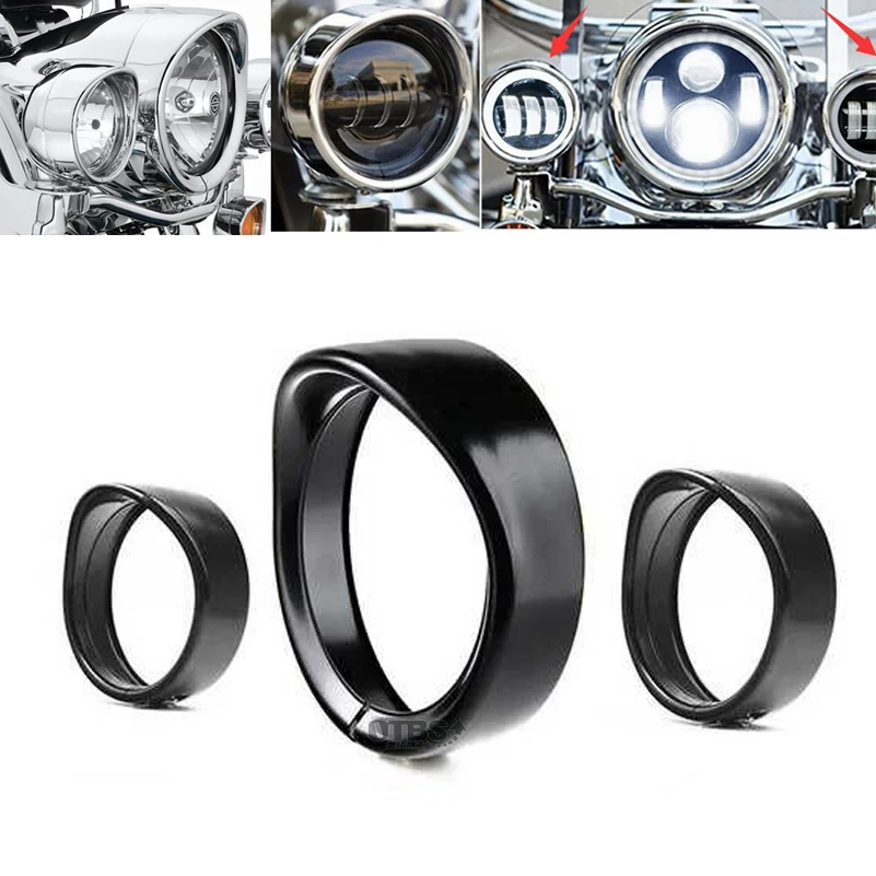 Black/Chrome 7inch +4.5inch Visor Style Headlight and Turn Signal Trim