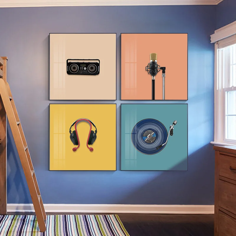 Modern Colorful Music Wall Art Print Microphone Radio Canvas Painting Nordic Posters And Prints Square Picture Home Decoretion | Дом и сад