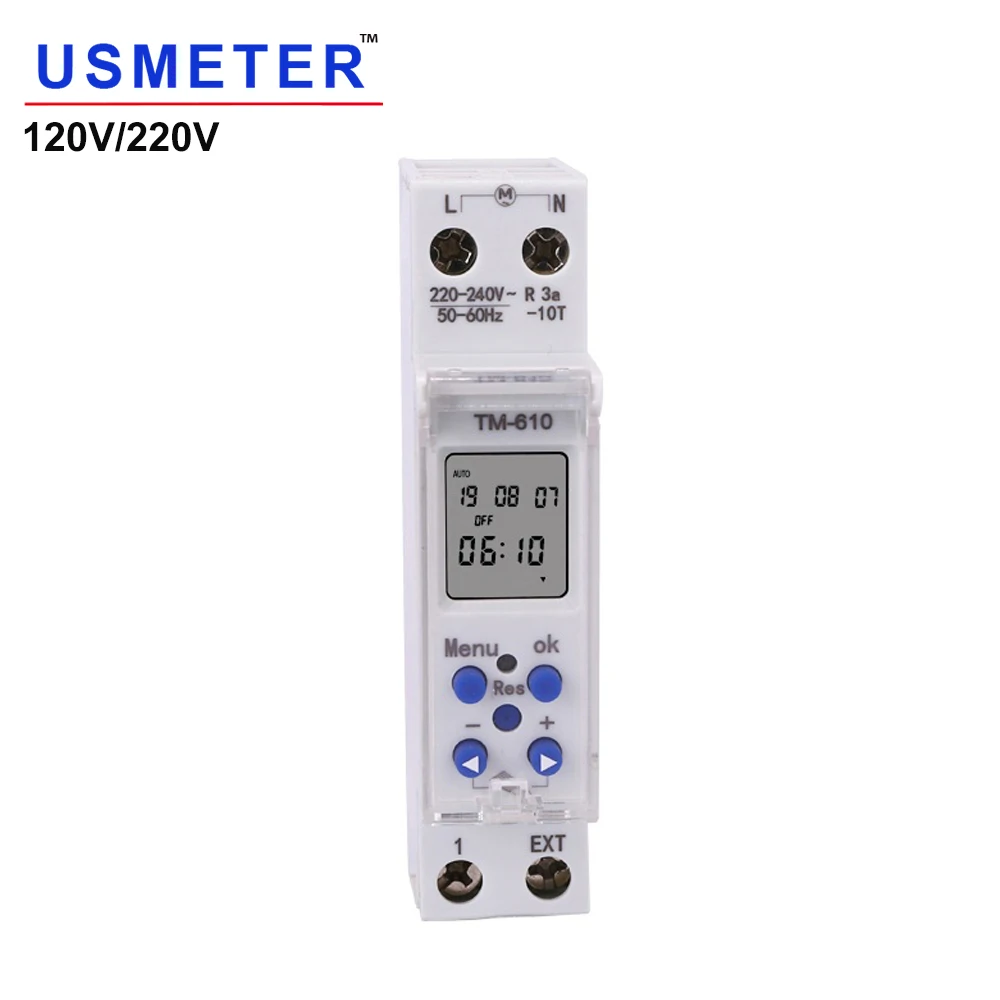 

TM610 220V 16A 18mm Single Module Time Timer DIN Rail Programmable Timer Clock Weekly 24hrs Programmable Timer Realy Switch