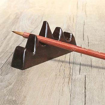

School Study Room Stationery Tools Gifts Pen Storage 4 Slots Home Office Solid Wood Writing Brush Holder Mountain Shaped Durable