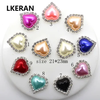 

LKERAN 10pc 21*23mm 100% scratch-free Heart Pearl Button Rhinestone Wedding Decorativos DIY Hair Scrapbooking Craft Supplies