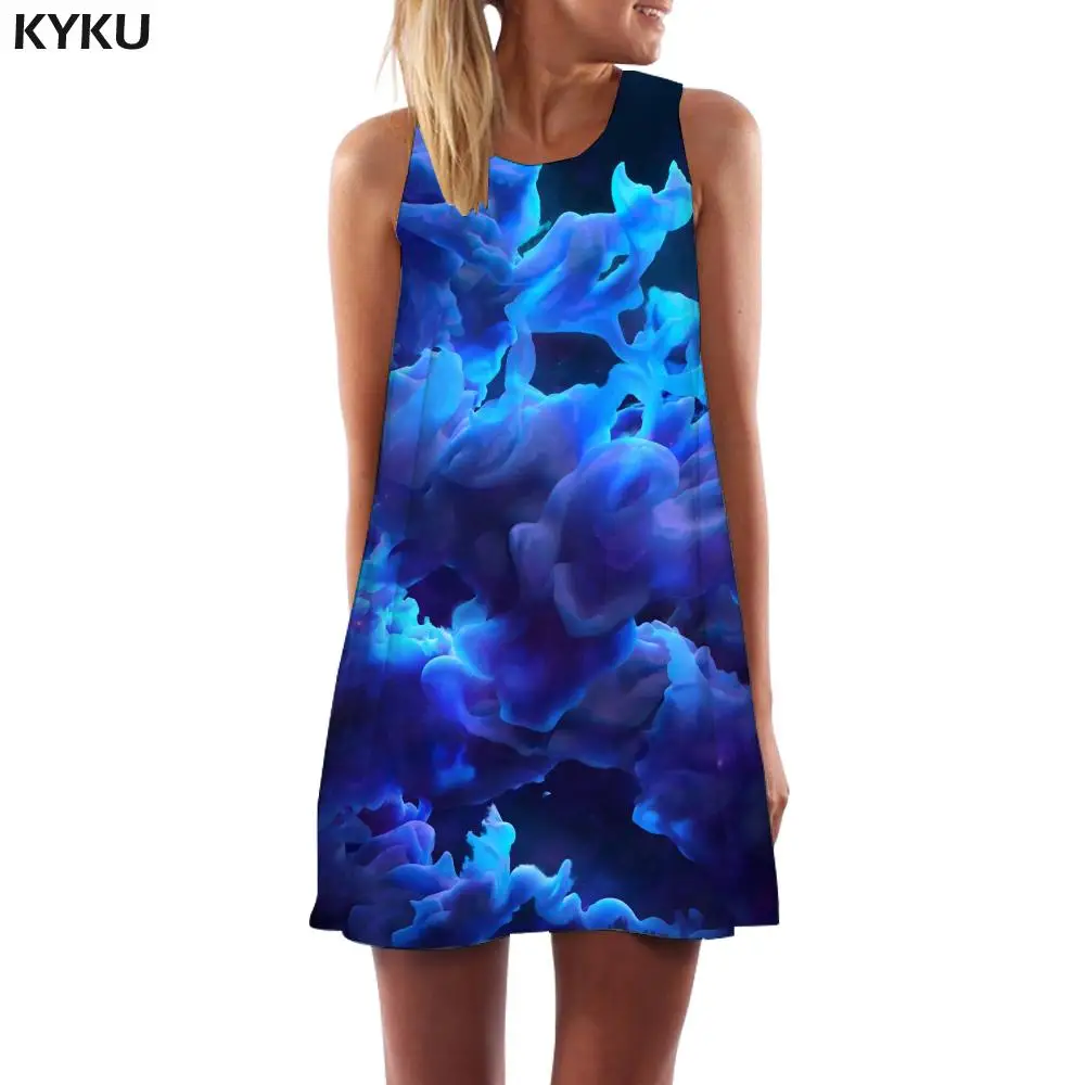 

Женская Темно-Синяя пляжная короткая одежда KYKU, летняя крутая модная одежда в психоделическом стиле