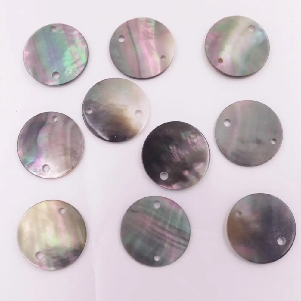 10 шт. 20 мм натуральная черная монета перламутровый корпус с двумя отверстиями