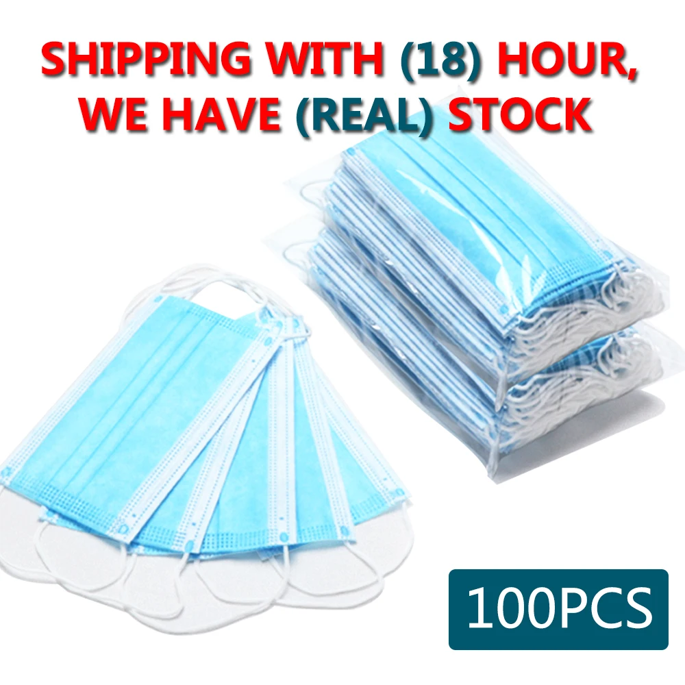 

100PCS Disposable Face Mouth Mask Anti PM2.5 Dustproof Smoke Pollution Mask with Earloop Respirator Masks For Men Women Kids