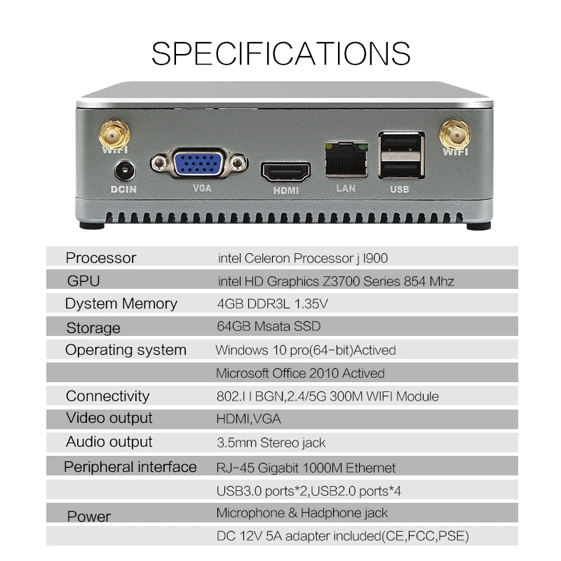 

original Windows 10 Mini PC Computer AMD A6-l450 cpu HDMI 128GB SSD 8GB RAM with wifi