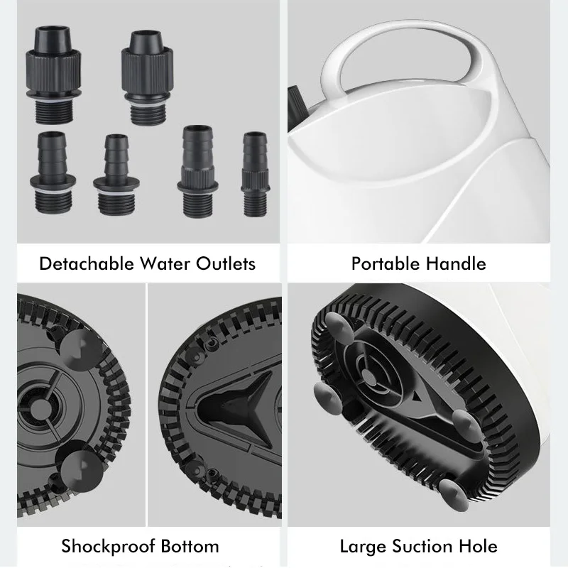 Smart Anti-dry Silent Submersible Pump Pond Fish Tank Aquarium Water Pump with Water Outlets& Hose 15W/20W/40W/55W/80W/130W
