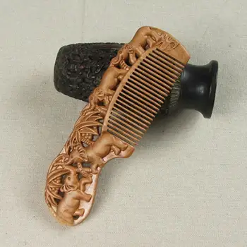 

Handmade Natural Peach Wood Comb Elephant Carving Anti Static Hair Styling Tool