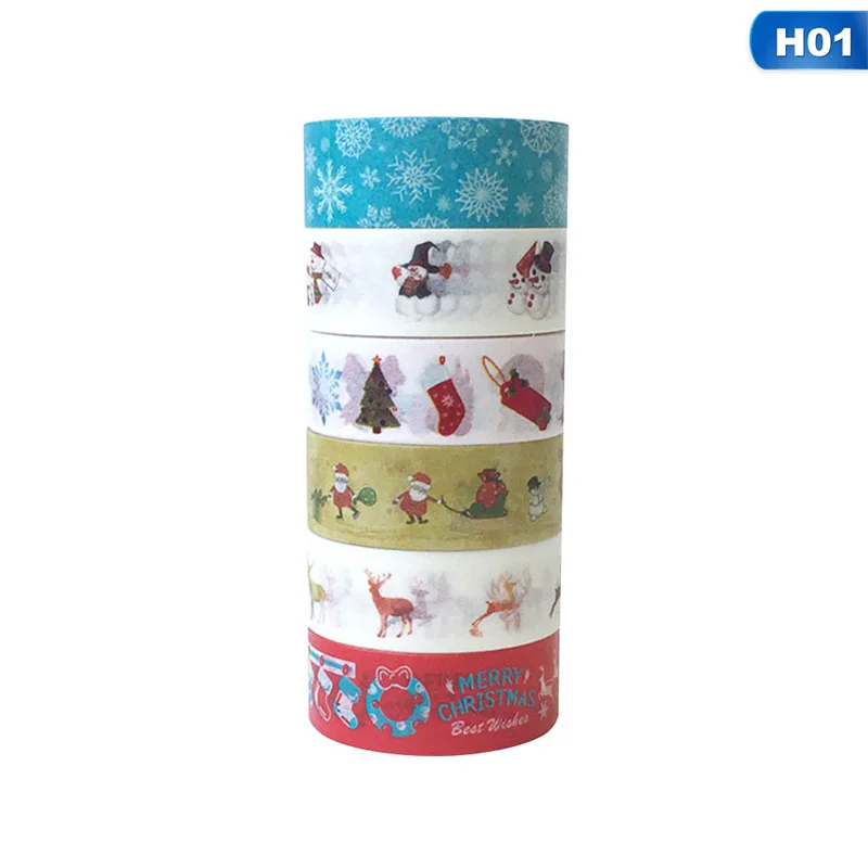 6 Rolls/set Cute Washi Tape Set Christmas Masking Tape For Gift Wrapping Scrapbooking Planner Paper Tape Student Supplies