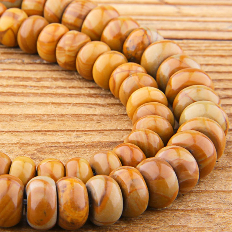 

Natural Picture Jaspers beads yellow flat stone Bead Polish Loose Spacer Rondelle Beads For DIY Making Bracelet Necklace Jewelry