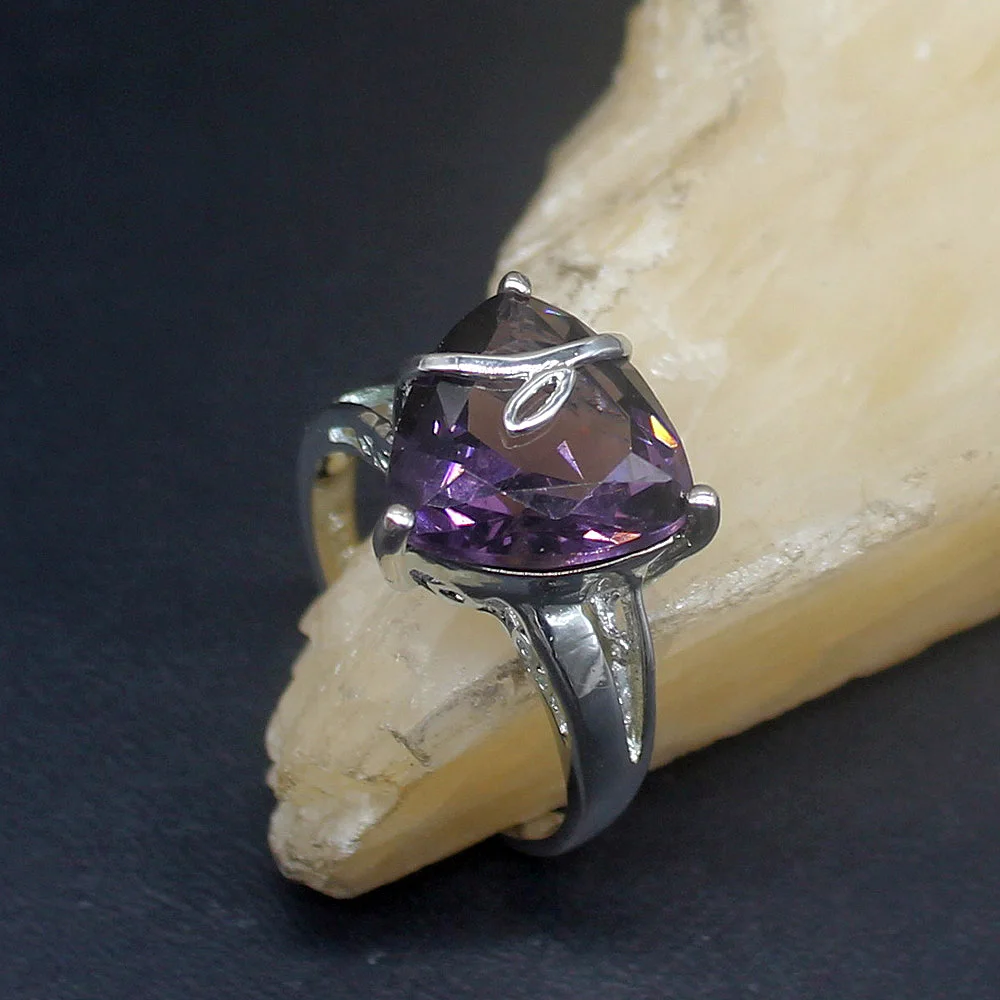 

Hermosa Solitaire Purple Amethyst Genuine 925 Silver Unique Band Ring Wedding Engagement Gifts for Women Size 9# 20214094