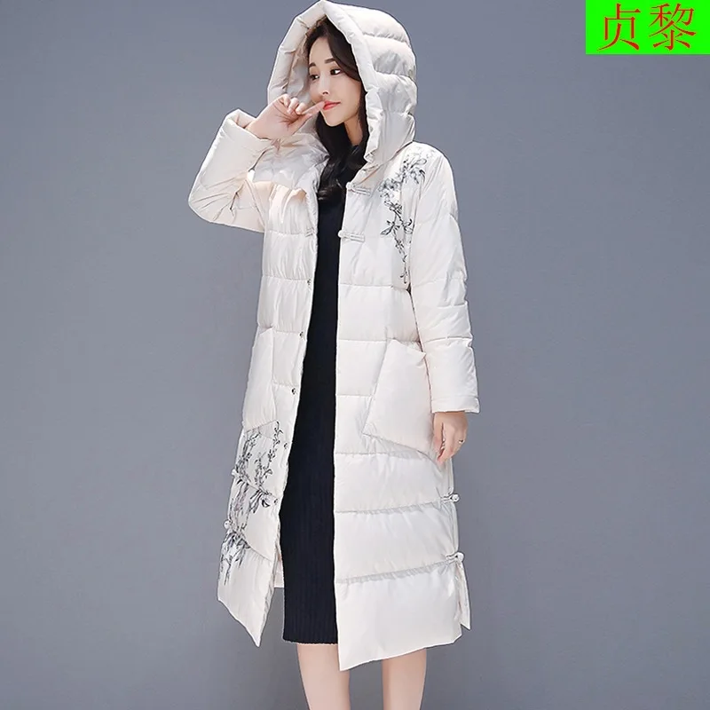 

Mom Winter Coat Winter New Style Cotton-padded Jacket Hooded Elegant Retro Chinese-style Cotton-padded Clothes Long Cotton Coat