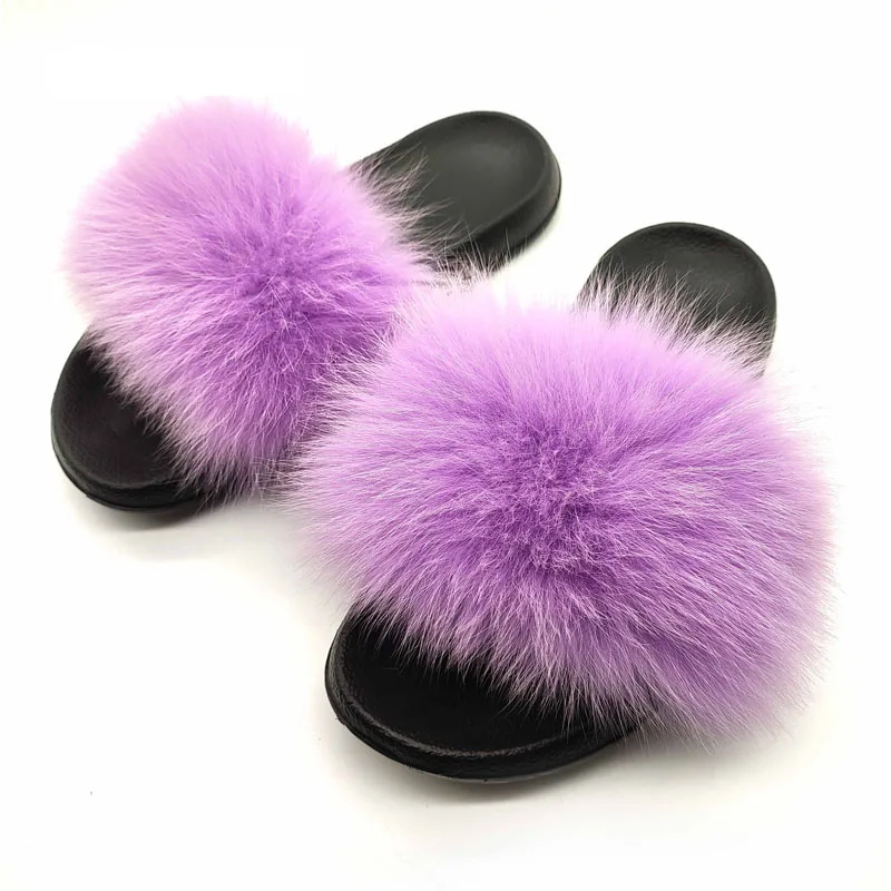 

New Design Ladies Home Fluffy Fox Fur Slides Wholesale Women's Plush EVA Furry Slippers Drop Shopping Anti-skid Fox Hair Sandals